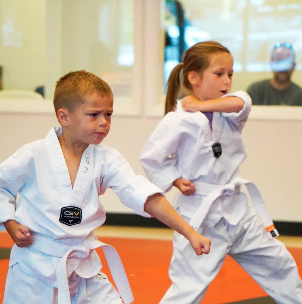 Tiny warrior kids are doing their martial arts class